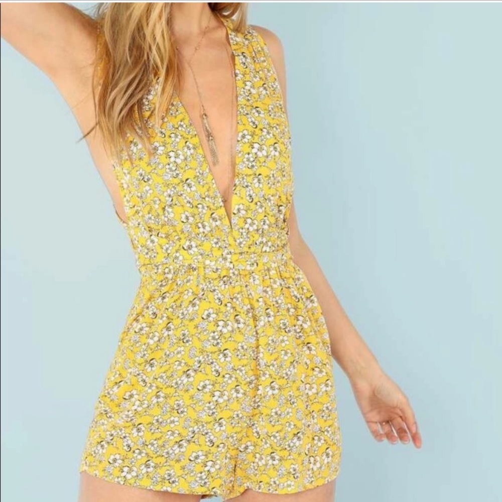 SHEIN | Yellow Tie Back Romper